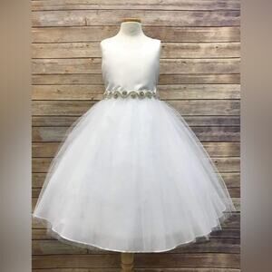 Petite Adele Girls White Tulle Dress Size 12 Elegant Party Flower Girl Dress